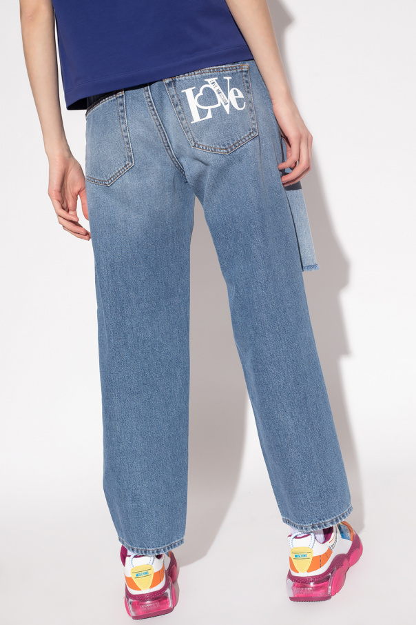 Wide Leg Lace Detail Pants Jeans with logo Love Moschino Biname fmedShops Belgium